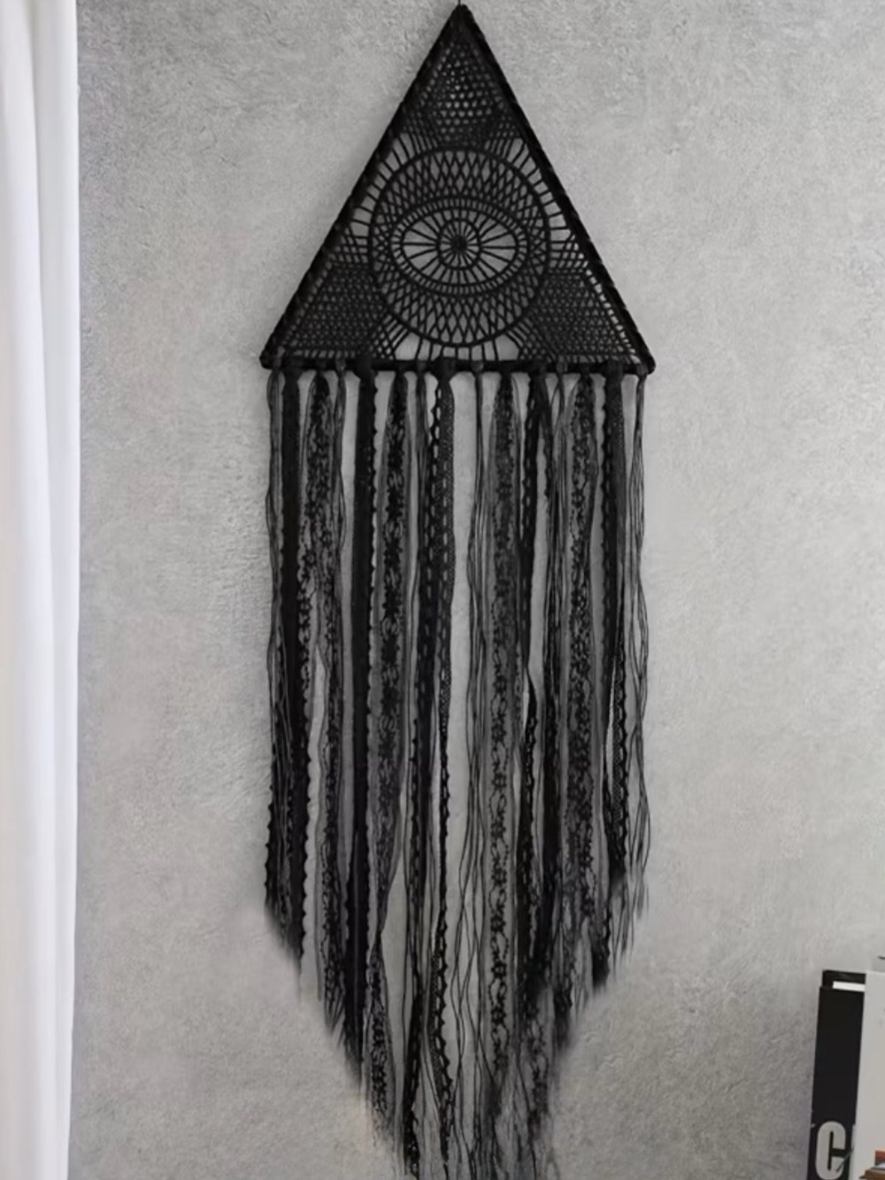 Black Bohemian Triangle Macramé Dreamcatcher Wall Art
